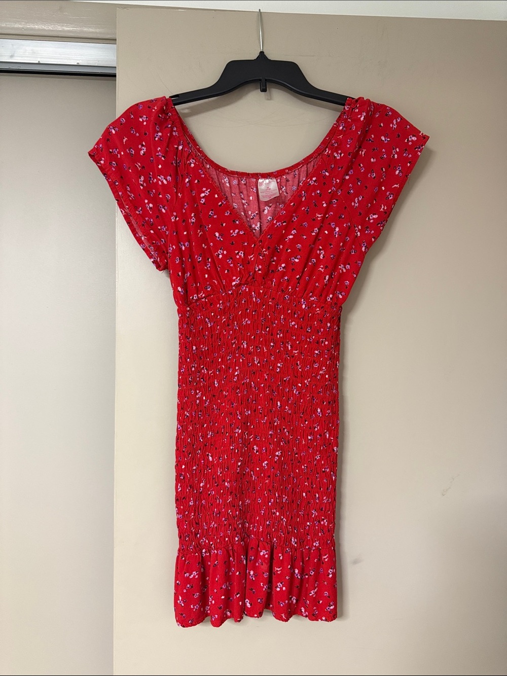No Boundaries Red Floral Smocked Mini Dress